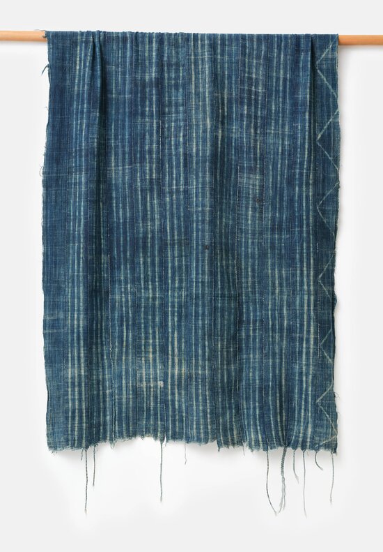 Vintage Indigo Dyed Hand Spun Cotton Throw Patterned in Natural & Indigo Blue