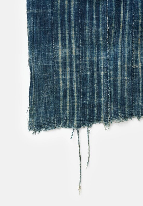 Vintage Indigo Dyed Hand Spun Cotton Throw Patterned in Natural & Indigo Blue