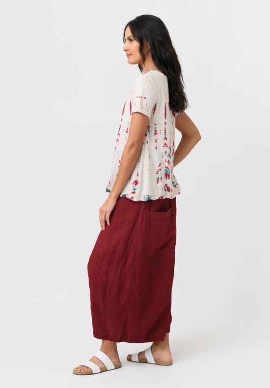 Gilda Midani Cotton Pattern-Dyed Monoprix Tee in Laal Red & Teal Tyde