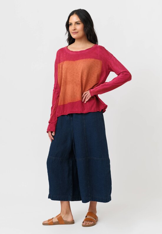 Gilda Midani Cotton Square Pattern Dyed Long Sleeve Trap Top