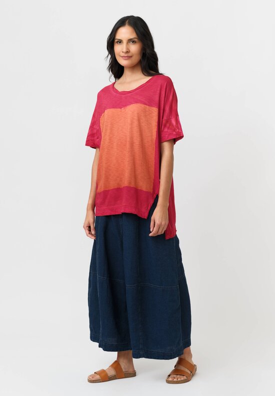 Gilda Midani Cotton Square Pattern Dyed Short Sleeve Super Top