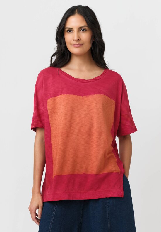 Gilda Midani Cotton Square Pattern Dyed Short Sleeve Super Top