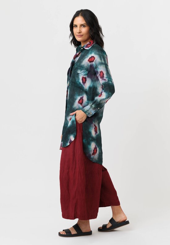 Gilda Midani Linen Pattern Dyed Long Blind Tunic Shirt