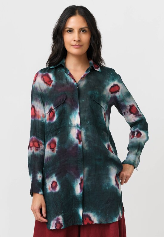 Gilda Midani Linen Pattern Dyed Long Blind Tunic Shirt