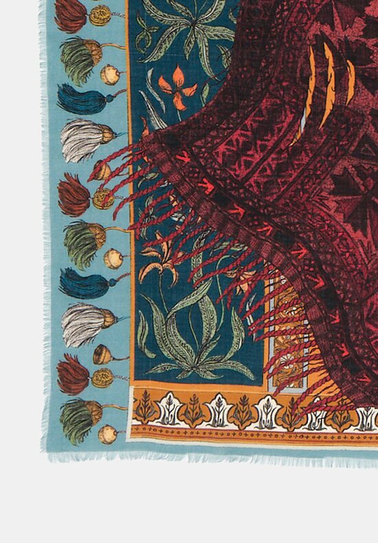 Sabina Savage Cashmere Leopard's Bazaar Scarf in Teal Blue & Turmeric