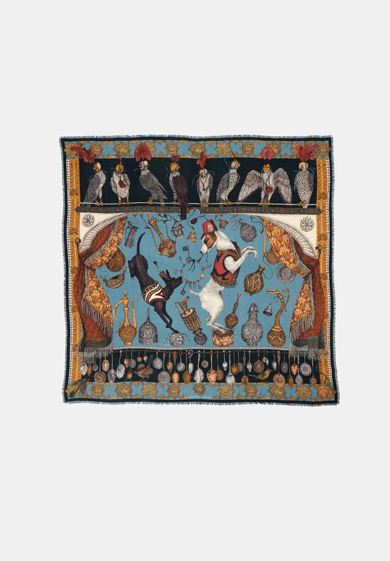 Sabina Savage Cashmere Dog's Treasure Scarf in Cobalt & Gold