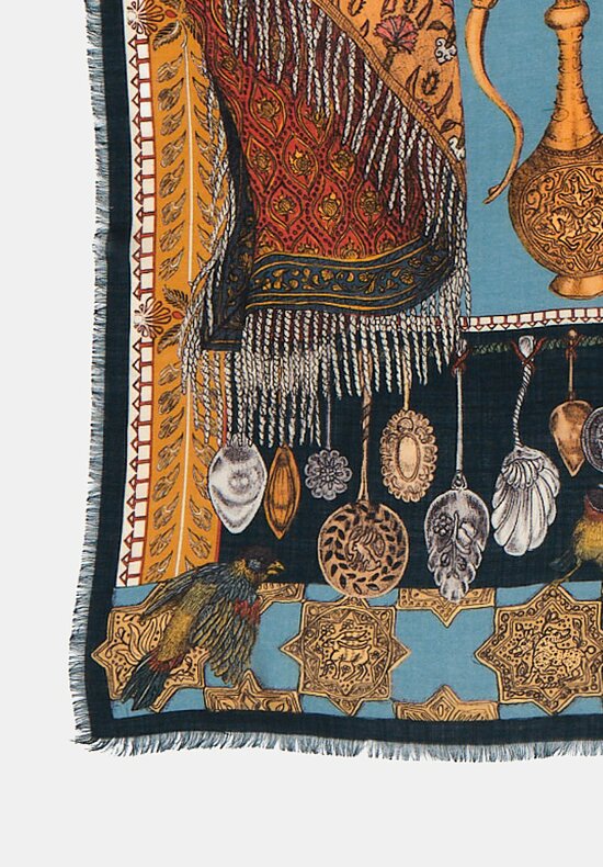 Sabina Savage Cashmere Dog's Treasure Scarf in Cobalt & Gold