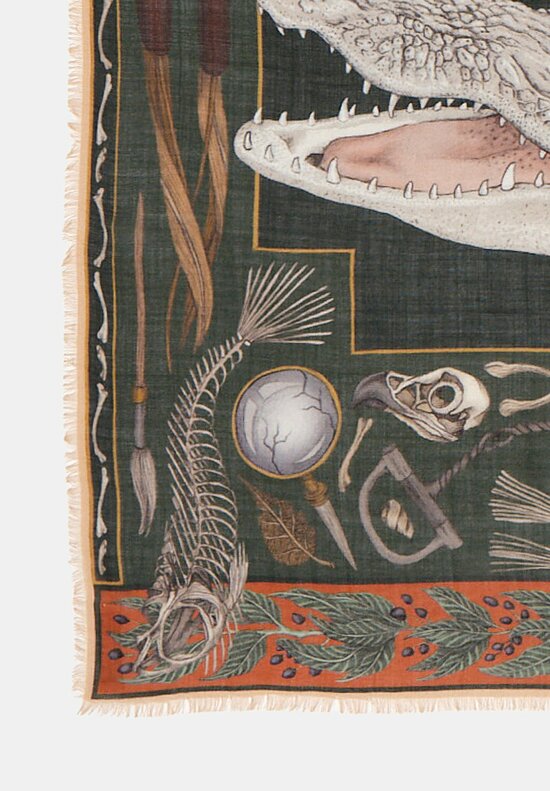 Sabina Savage Cashmere Alligator's Empire Scarf in Laurel Canvas