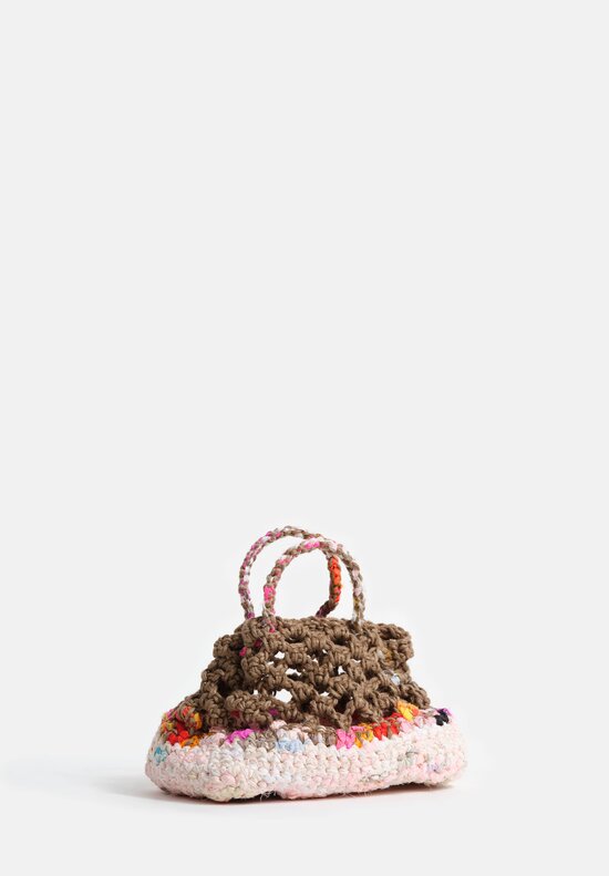 Daniela Gregis Linen Crocheted Basket Bag Mixed Pink + Natural