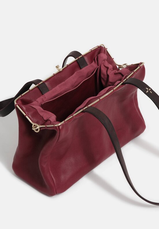 m.a+ Pebbled Leather & Silver Frame Small Pochette Bag in Aubergine Red