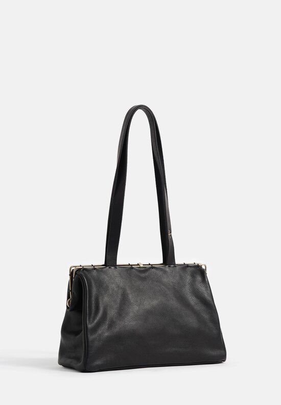 m.a+ Pebbled Buffalo Leather & Silver Frame Small Pochette Bag in Black