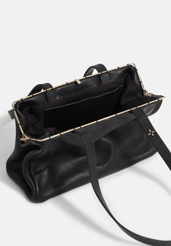 m.a+ Pebbled Buffalo Leather & Silver Frame Small Pochette Bag in Black