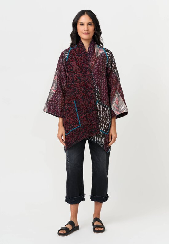 Mieko Mintz Vintage Cotton Kantha A-Line Jacket in Black, White & Red Dots