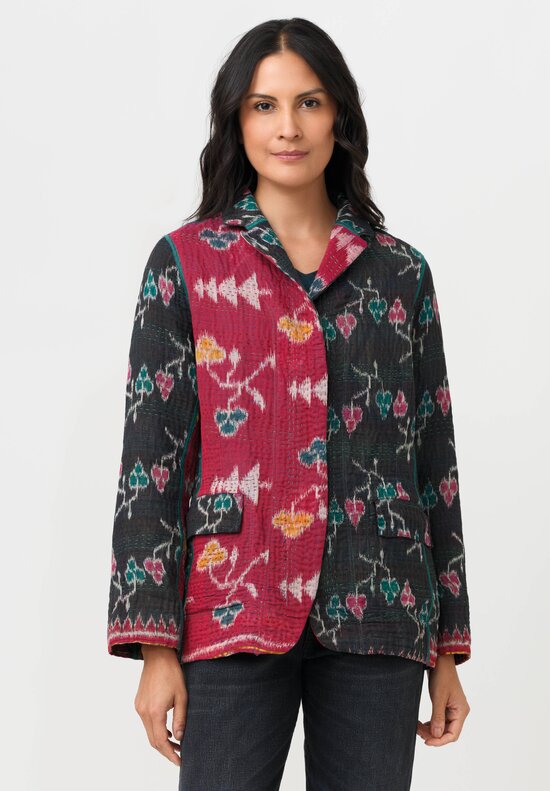 Mieko Mintz Vintage Cotton Kantha Jacket in Magenta, Black & Teal