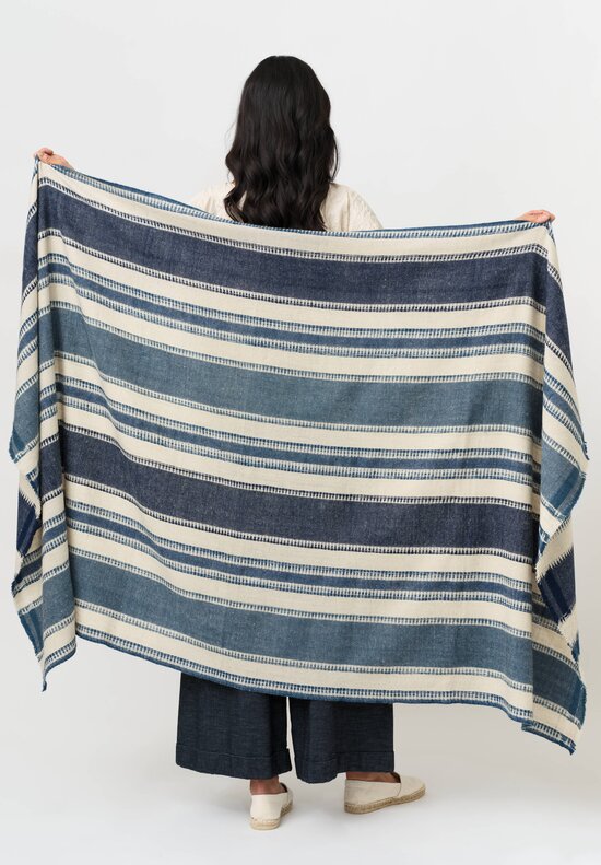 I Pezzi Dipinti Cashmere Baldan Striped Shawl Blue + Natural