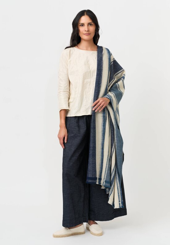 I Pezzi Dipinti Cashmere Baldan Striped Shawl Blue + Natural