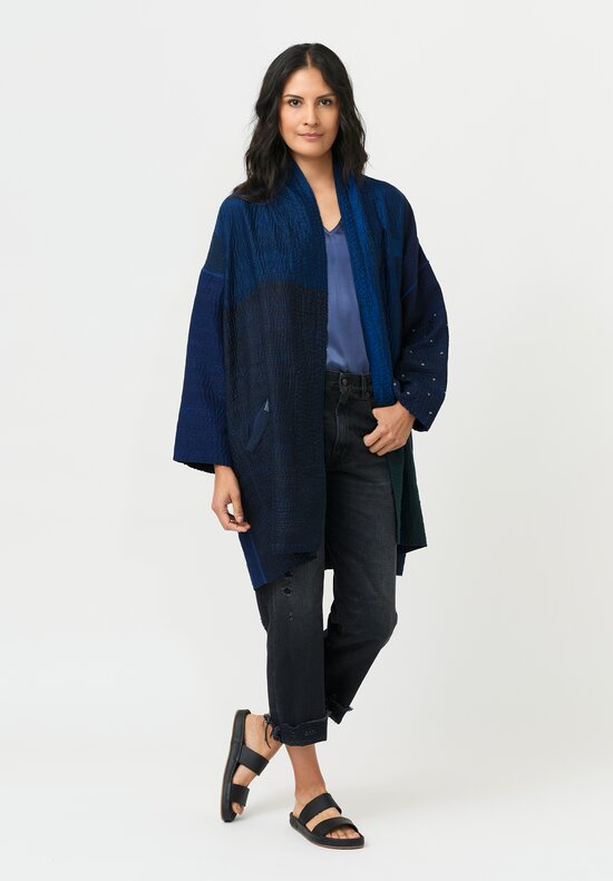 Mieko Mintz Silk & Cotton Jaipur Patch Haori Jacket in Navy & Black