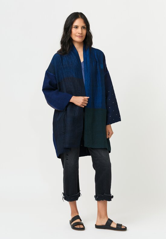 Mieko Mintz Silk & Cotton Jaipur Patch Haori Jacket in Navy & Black