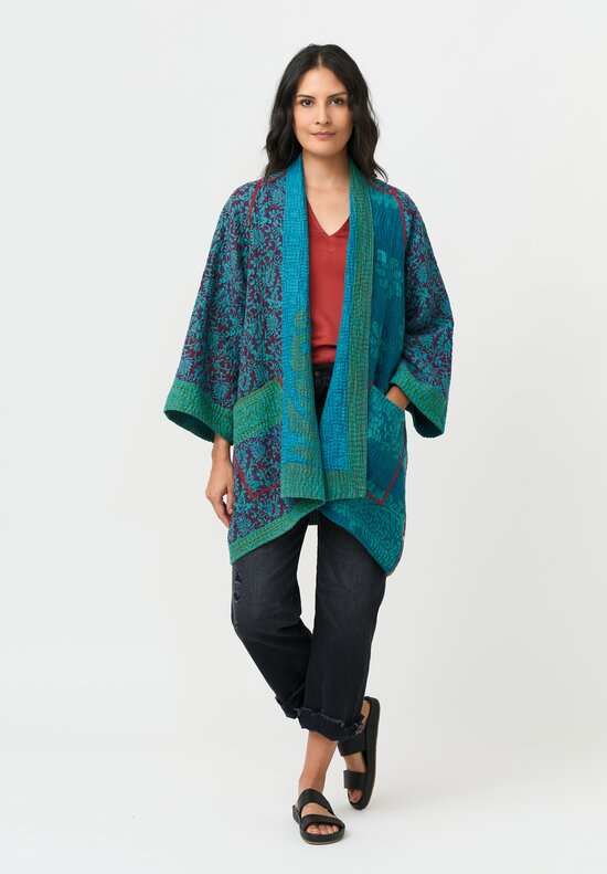 Mieko Mintz Cotton A-Line Jacket in Teal & Maroon
