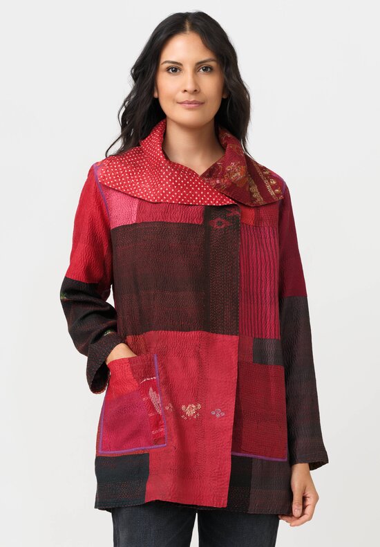 Mieko Mintz Vintage Silk Jacket in Red, Black & Coral