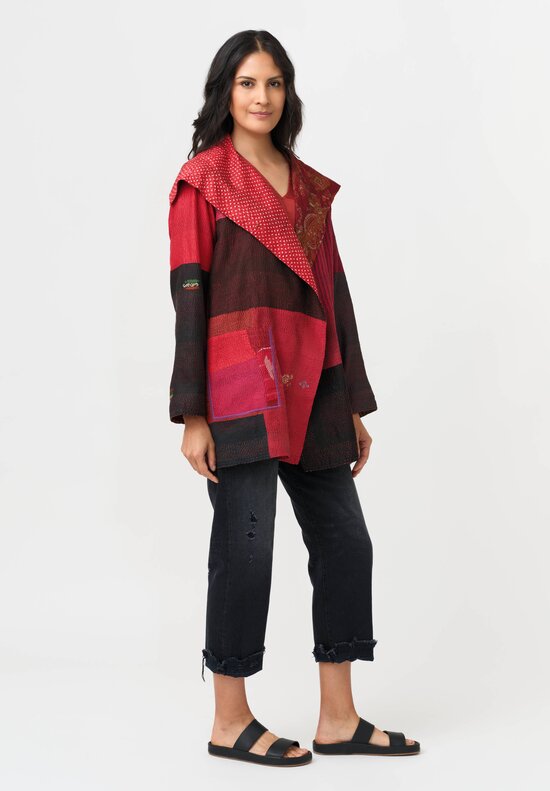 Mieko Mintz Vintage Silk Jacket in Red, Black & Coral