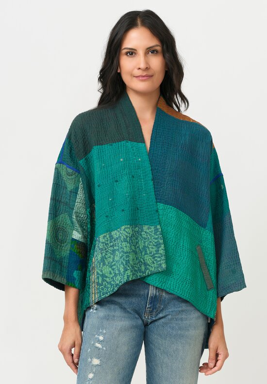 Mieko Mintz 4-Layer Vintage Cotton & South Woven Silk Kantha Mini Kimono Jacket