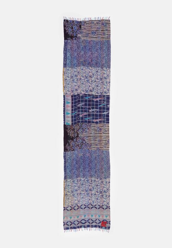 Mieko Mintz Vintage Silk Kantha Scarf in Blue, Plum & Pink