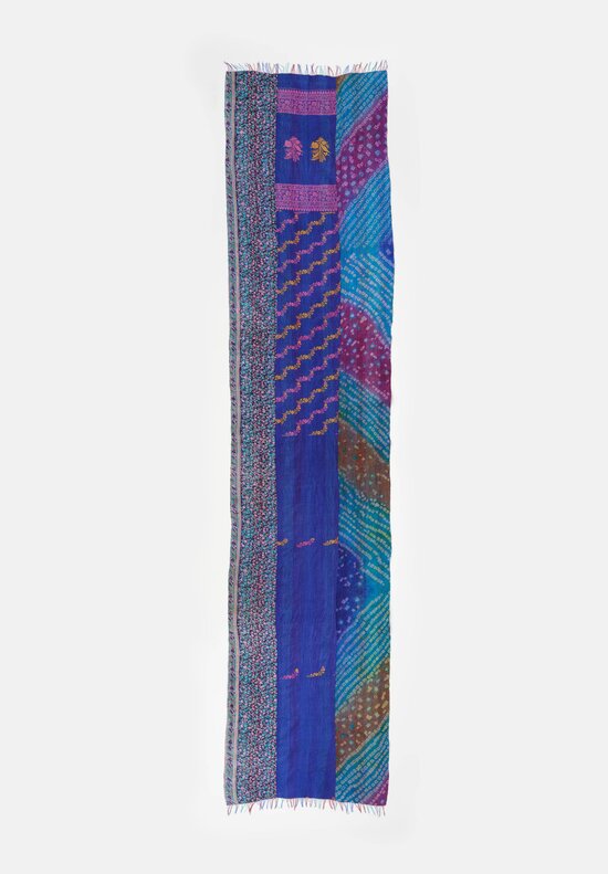 Mieko Mintz Vintage Silk Kantha Scarf in Blue, Plum & Pink