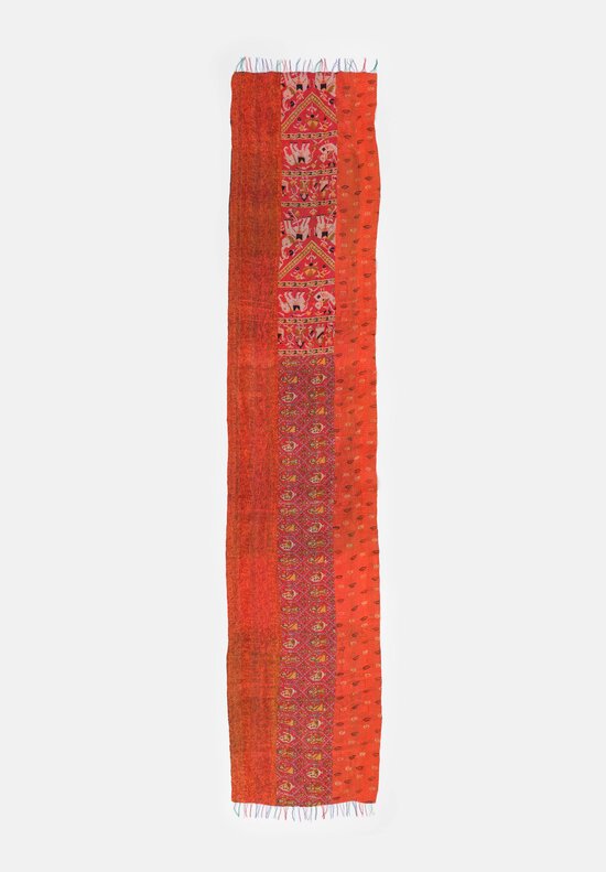 Mieko Mintz Vintage Silk Kantha Scarf in Coral, Salmon & Black