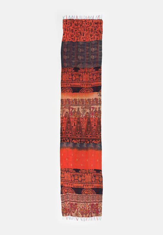 Mieko Mintz Vintage Silk Kantha Scarf in Coral, Salmon & Black