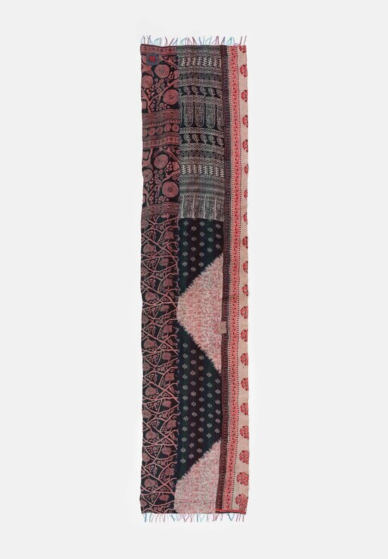 Mieko Mintz Vintage Silk Kantha Scarf in Teal, Red & Dusty Rose