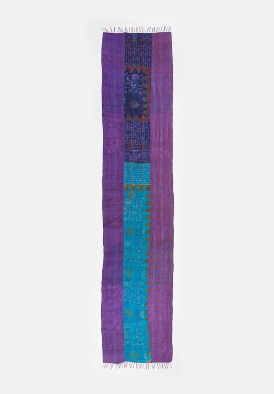 Mieko Mintz Vintage Silk Kantha Scarf in Teal, Magenta & Purple