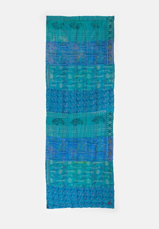 Mieko Mintz Vintage Silk Kantha Shawl in Teal, Cobalt Blue & Plum