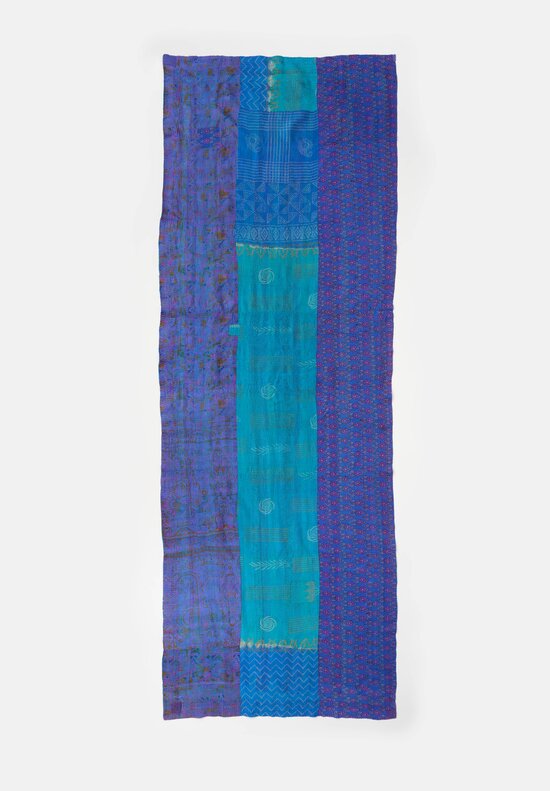 Mieko Mintz Vintage Silk Kantha Shawl in Teal, Cobalt Blue & Plum