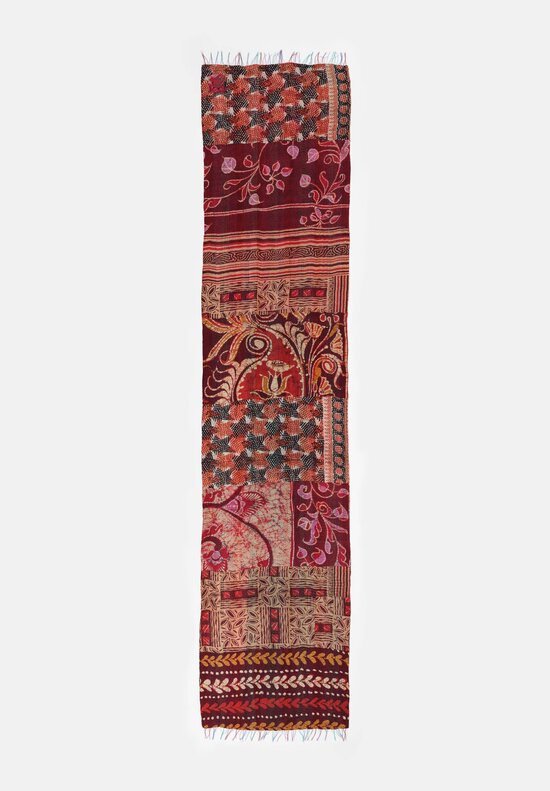 Mieko Mintz Vintage Silk Kantha Scarf in Rust, Black & Burgundy