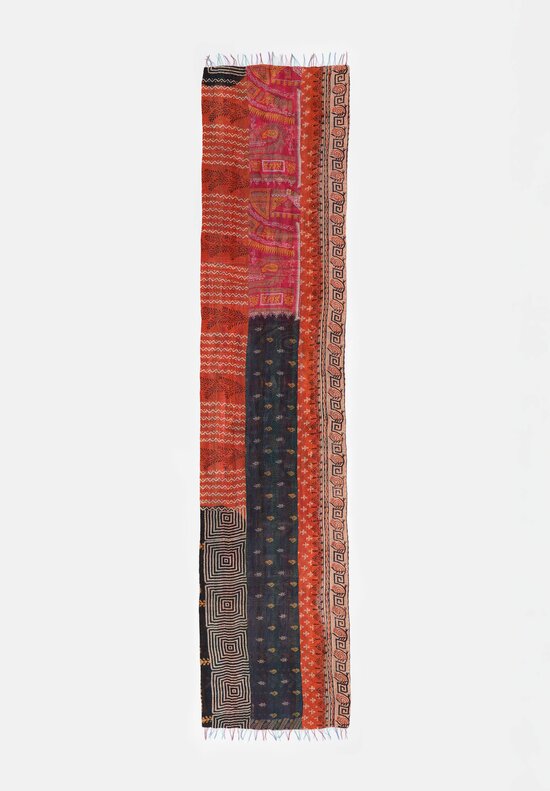 Mieko Mintz Vintage Silk Kantha Scarf in Rust, Black & Burgundy