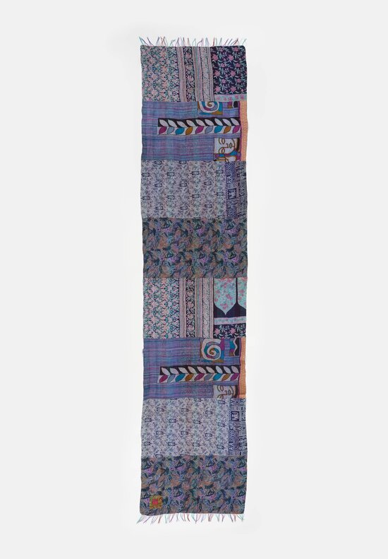 Mieko Mintz Vintage Silk Kantha Scarf in Blue, Pink & Plum
