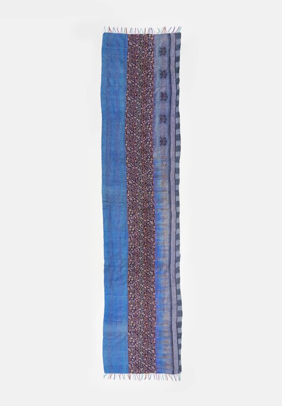 Mieko Mintz Vintage Silk Kantha Scarf in Blue, Pink & Plum