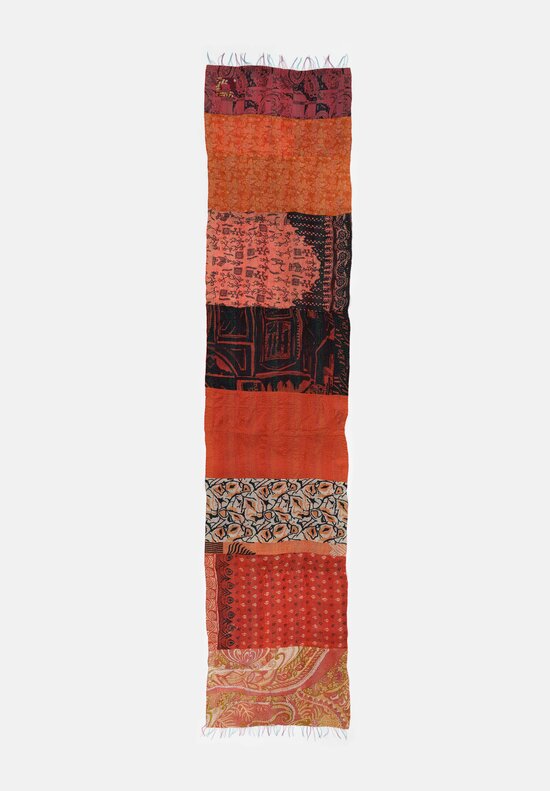Mieko Mintz Vintage Silk Kantha Scarf in Rust, Salmon & Black