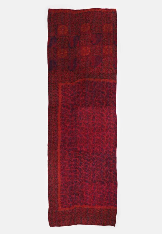 Mieko Mintz Vintage Silk Georgette Patch Kantha Shawl in Red, Magenta & Coral
