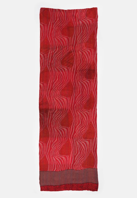 Mieko Mintz Vintage Silk Georgette Patch Kantha Shawl in Wine, Hot Pink & Coral