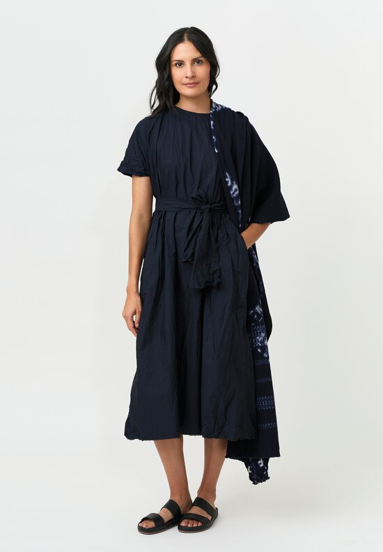 Daniela Gregis Washed Cotton Side Gathered Abito Pesca Dress in Navy