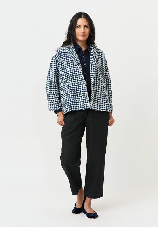 Péro Woven Jacket in White & Blue Herringbone