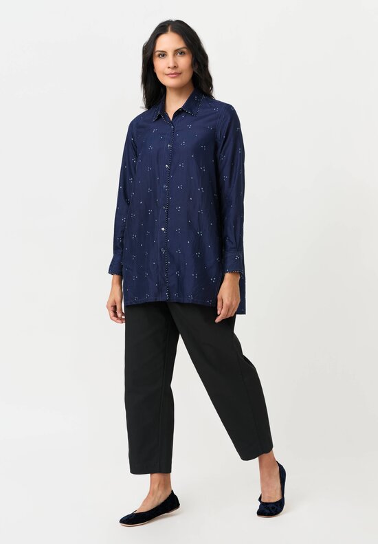 Pero Silk French Knot Edges & Mixed Button Blouse