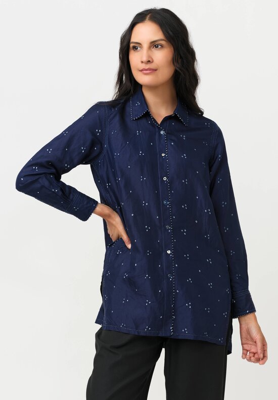 Pero Silk French Knot Edges & Mixed Button Blouse