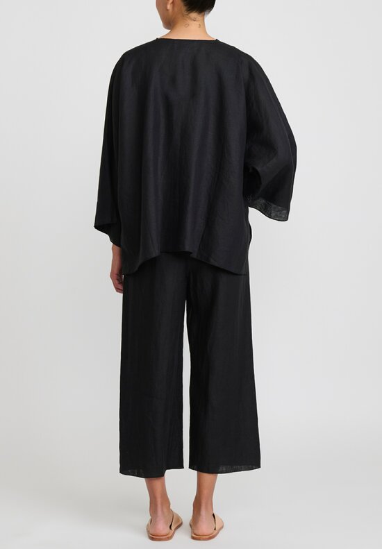 Shi Linen Open Cardigan in Black