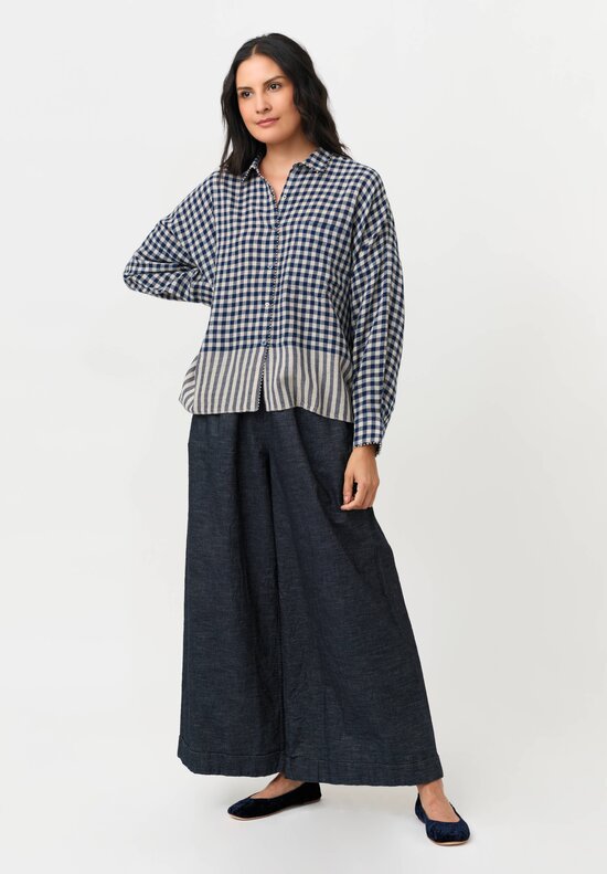 Pero Woven Plaid Shirt With French Knot Trim