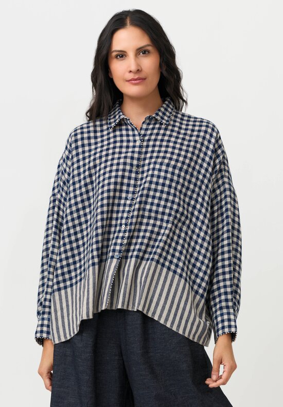 Pero Woven Plaid Shirt With French Knot Trim