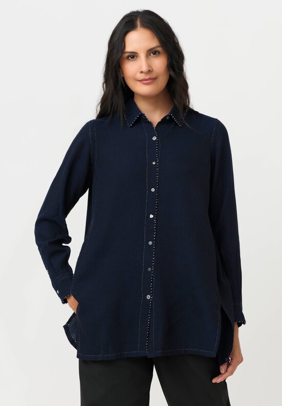 Perol Woven Button Down with French Knot Trim & Pointed Collar Shirt