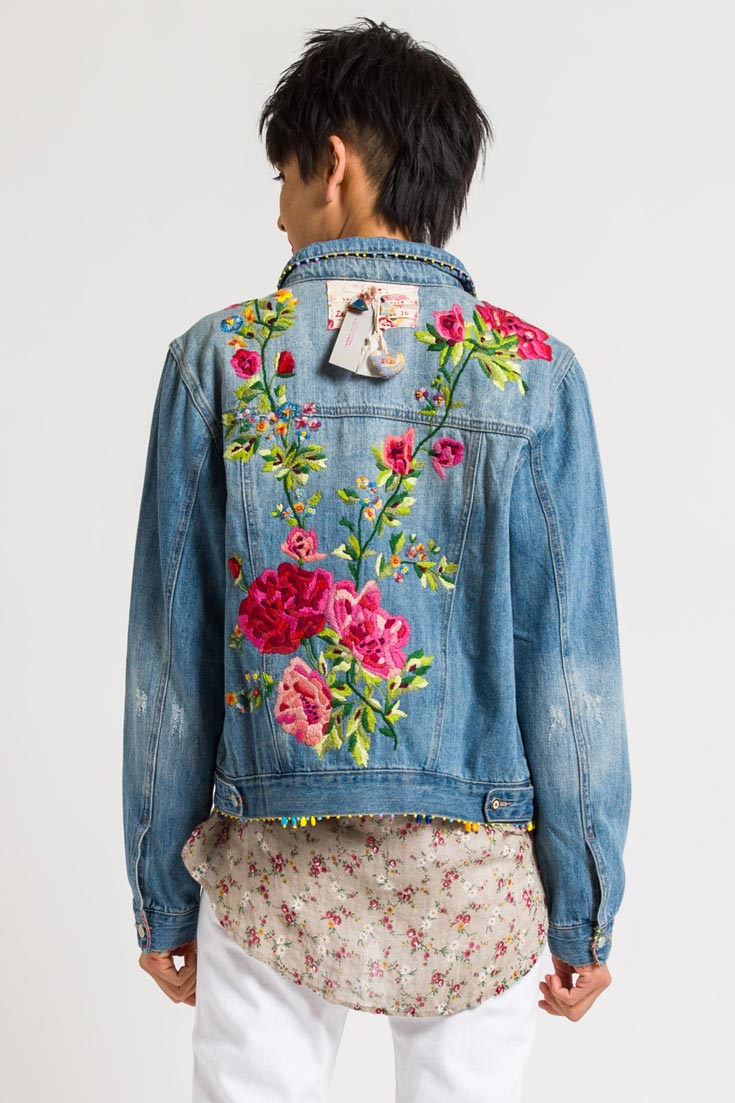 Péro by Aneeth Arora Limited Edition Denim Jacket #16 with Embroidered Flowers